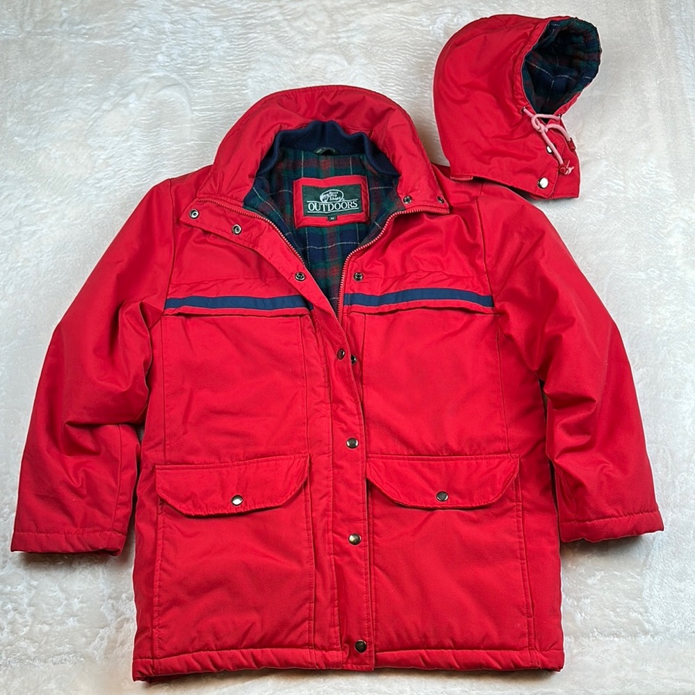 VTG Bass Pro Shops Red Puff Winter Jacket with Weather-Resistant Fabric W/ Hood